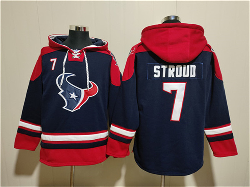 Men's Navy Houston Texans #7 C.J. Stroud Ageless Must-Have Lace-Up Pullover Hoodie